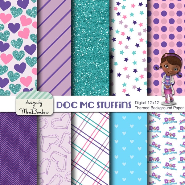 McStuffins Inspired 12x12 Digital Paper Backgrounds pour le scrapbooking numérique, les fournitures de fête, etc. -TÉLÉCHARGEMENT INSTANTANÉ -