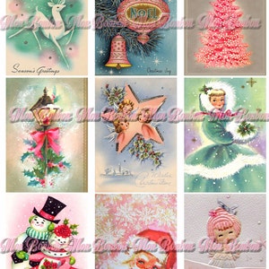 Digital Collage Sheet of Vintage Retro Pastel Christmas Cards - DIY Printable - INSTANT DOWNLOAD