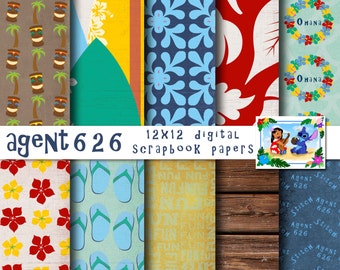 Lilo &Stitch Inspired 12x12 Fondos de papel digital para scrapbooking digital - Party Supplies -DESCARGA INSTANTÁNEA -