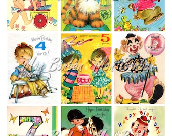 Digital Collage Sheet of Vintage Birthday Card Images - INSTANT DOWNLOAD