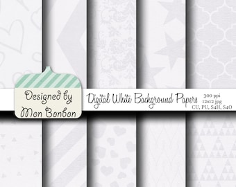 White Digital Paper Backgrounds Pack - 12x12  - INSTANT DOWNLOAD