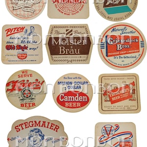 vINTAGE Beer Coasters Digital Collage Sheet  - DIY Printable Cupcake Toppers - INSTANT DOWNLOAD