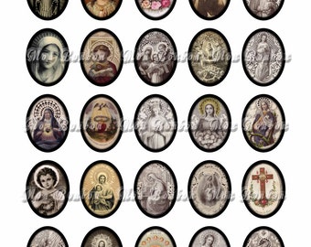 Vintage Religious Sacred Heart No. 5 Digital Download Collage Sheet of 30x40mm Ovals with and without borders- INSTANT DOWNLOAD