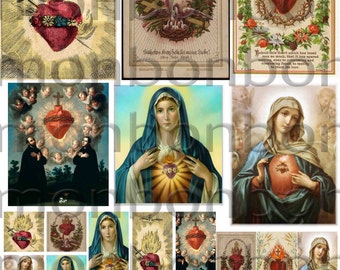 Vintage Religious Sacred Heart No. 2 Digital Download Collage Sheet 2.5 x 3.5, 1x1 and 1x2 inch - DIY Printable - INSTANT DOWNLOAD