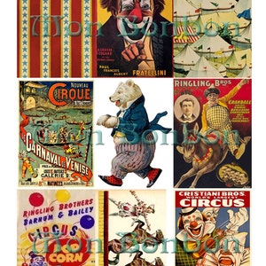 Digital Collage Sheet of Vintage Circus Images - INSTANT DOWNLOAD