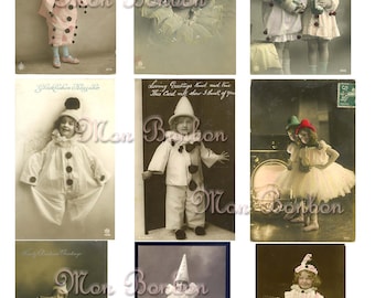 Vintage Clown Kids Photos Postcards Digital Collage Sheet - INSTANT DOWNLOAD