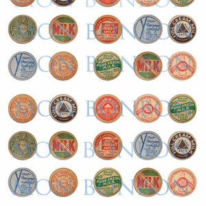 Digitale Collage Sheet van Vintage 1 Inch Milk Caps - DIY Printable - INSTANT DOWNLOAD
