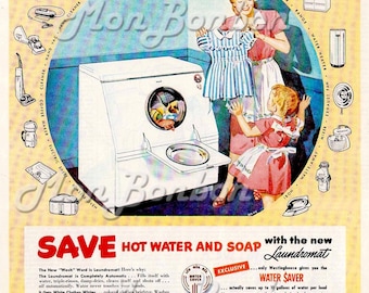 Digital Download of Large 8x10 Vintage Retro 50's Westinghouse Laundromat Magazine Ad - You Print - Laundry Room Decor - INSTANT DOWNLOAD