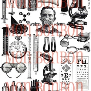 Digitale Vintage wissenschaftliches Labor Steampunk Illustrationen Collage Sheet - DIY druckbare - INSTANT DOWNLOAD