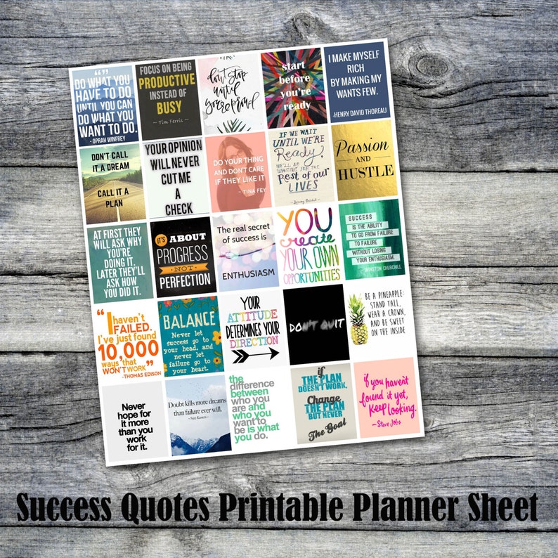 Print at Home Success Motivational Quotes Life Planner Sticker Sheet fits Erin Condren Life Planners Printable Life Planner Stickers