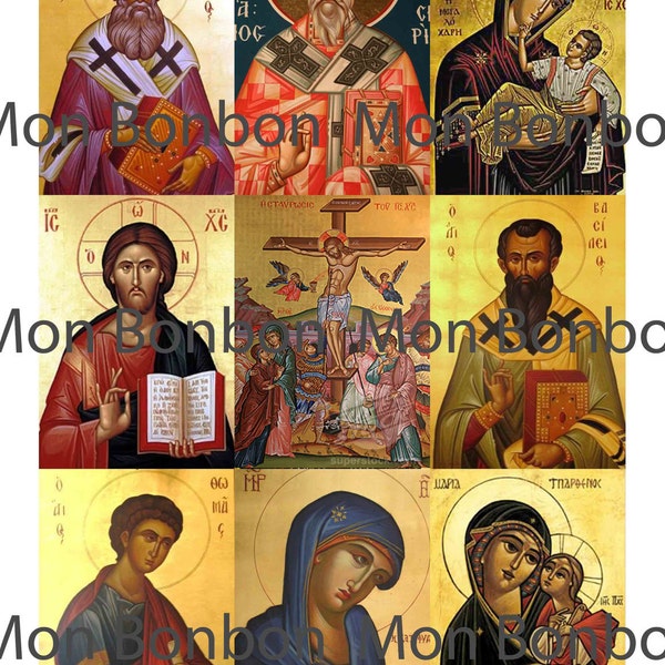 Vintage Greek Orthodox Religious Digital Download Collage Sheet ATC sized  ACEO 2.5 x 3.5 inch images