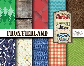 Frontierland Inspired 12x12 Digital Paper Backgrounds for Digital Scrapbooking, Party Supplies, etc -INSTANT DOWNLOAD