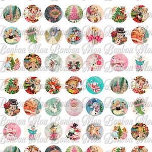 Vintage Retro Christmas One inch Circles for Tags,Cupcake Toppers, Party Supplies, Scrapbooking - DIY Printables - INSTANT DOWNLOAD