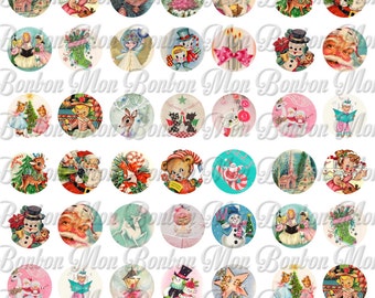 Vintage Retro Christmas One inch Circles for Tags,Cupcake Toppers, Party Supplies, Scrapbooking - DIY Printables - INSTANT DOWNLOAD