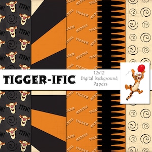 Tigger Inspired 12x12 Digital Paper Backgrounds for Digital Scrapbooking -INSTANT DOWNLOAD -