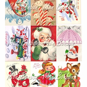 Folha de colagem digital de imagens de cartões de Natal retrô vintage - DIY para impressão - DOWNLOAD INSTANTÂNEO
