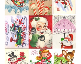 Digital Collage Sheet of Vintage Retro Christmas Card Images - DIY Printable - INSTANT DOWNLOAD