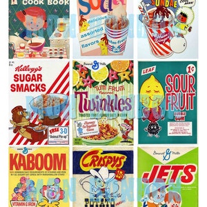 Vintage Retro-Lebensmittelboxen, Werbepakete, digitales Collage-Blatt – ideal auch für Taschenbriefe – SOFORTIGER DOWNLOAD