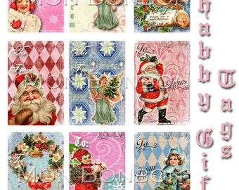 Digital Download of 9 Christmas Shabby Holiday Gift Tags - DIY Printable - INSTANT DOWNLOAD