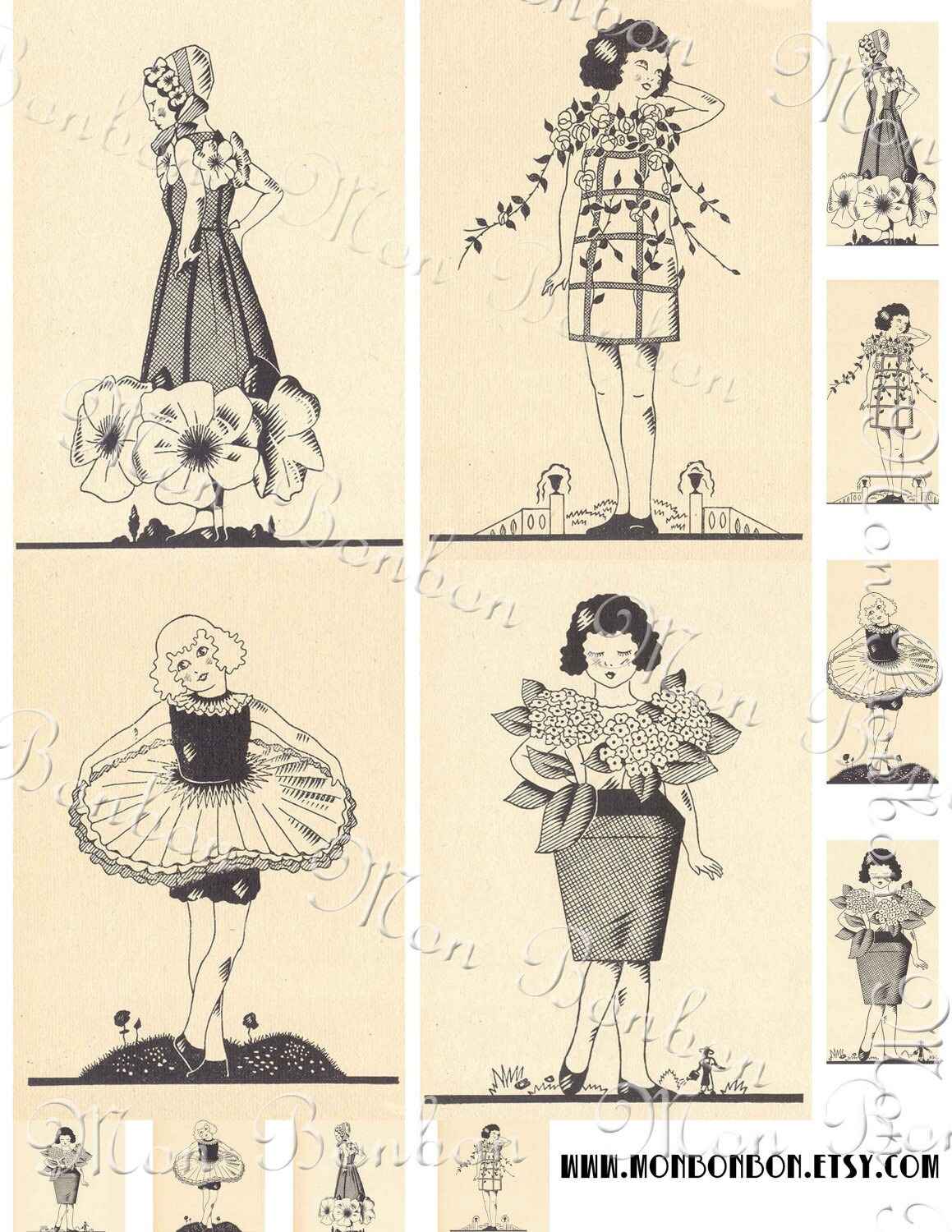Download Vintage Art Deco Girls in Costume Digital Download Collage ...
