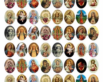Hoja de collage digital de óvalos de 22 x 30 del Sagrado Corazón religioso vintage n.º 555 - DESCARGA INMEDIATA