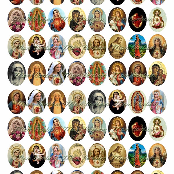 Vintage Religious Sacred Heart 22x30 Ovals Digital Collage Sheet  No. 555 - INSTANT DOWNLOAD