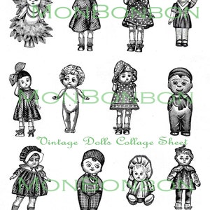 Digital Download of 12 Vintage Doll Illustration Collage Sheet - DIY Printable - INSTANT DOWNLOAD