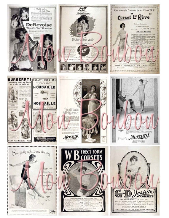 Vintage Corset Lingerie Ephemera Ads Digital Collage Sheet Supply