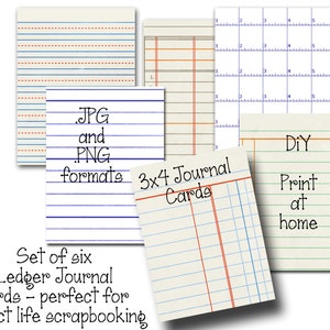 6 Digital Ledger Journal Cards - Perfect for Project Life Inserts - 3x4 pulgadas - DIY Printable - DESCARGA INSTANTÁNEA
