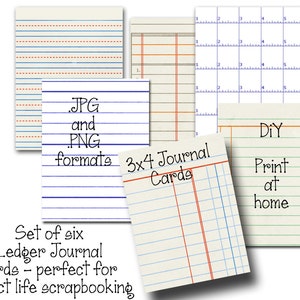 6 Digital Ledger Journal Cards - Perfect for Project Life Inserts - 3x4 inches - DIY Printable - INSTANT DOWNLOAD