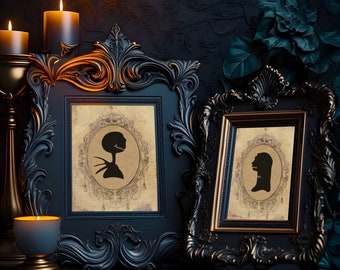 Jack and Sally Vintage Cameos Wall Art - DIY You Print and Frame - 5x7 inch - Nightmare Before Christmas Printable -INSTANT DOWNLOAD