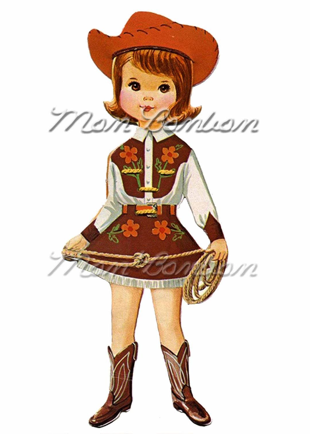 Digital Download of Large 5x7 Vintage Retro Cowgirl Image DIY You Print