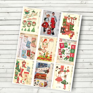 Vintage Christmas Sewing Pattern Tags Collage Sheet - INSTANT DOWNLOAD - Digital Christmas Tags - Christmas ATC - Print at Home