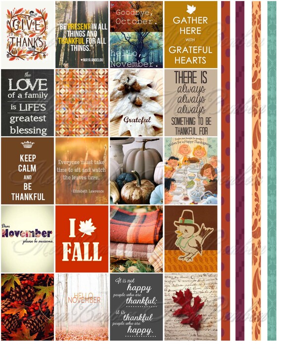 Thanksgiving Quotes Planner Stickers Fall November Cute Autumn Hobo | Bujo  | Bullet Journal | Hobonichi