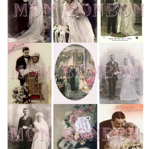 Digital Collage Sheet of Vintage Wedding Portrait Images- DIY Printable - INSTANT DOWNLOAD