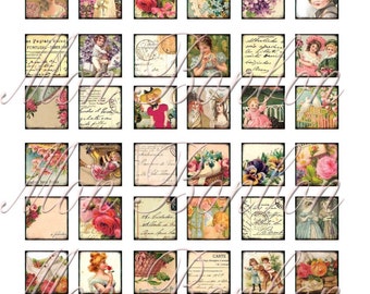 Digital Collage Sheet of Victorian Post Cards from Portugal 1x1 sized Inchies - INSTANT DOWNLOAD