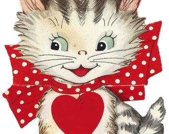 Vintage Retro Valentine Kitty -  Tiered Tray decor - Clip Art Image Transfer - .PnG and JpG Image - INSTANT DOWNLOAD