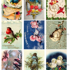 Christmas Birds Digital Collage Sheet - DIY Druckbare Weihnachtsbilder - INSTANT DOWNLOAD