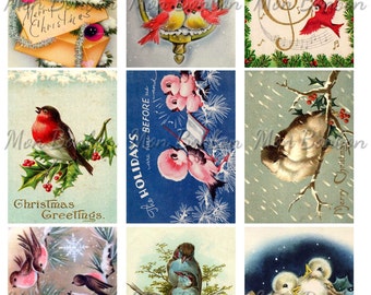 Christmas Birds Digital Collage Sheet  - DIY Printable Christmas Images - INSTANT DOWNLOAD