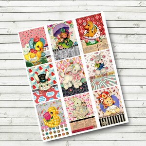 Folha de colagem digital de Páscoa - Carta de bolso de Páscoa - Folha de colagem de primavera - Impressão de Páscoa - Clip Art retrô kitschy de Páscoa - DL instantâneo