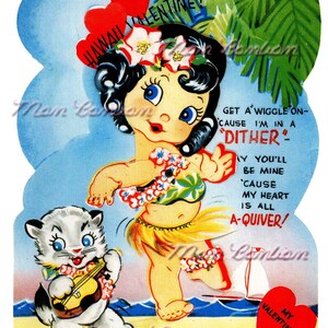 Super Cute Hula Girl Valentine 5x7  .JPG Image - INSTANT DOWNLOAD