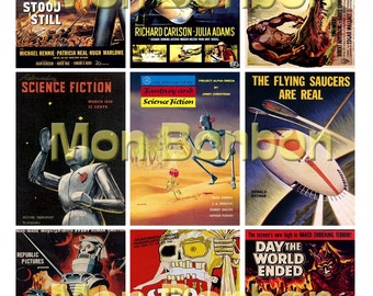 Vintage Retro SciFi B Movie Posters Digital Collage Sheet - DIY Printable - INSTANT DOWNLOAD