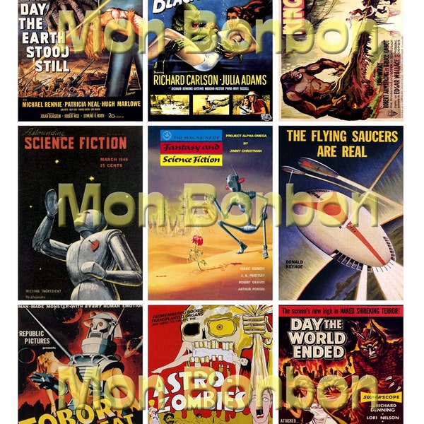 Vintage Retro SciFi B Movie Posters Digital Collage Sheet - DIY Printable - DESCARGA INSTANTÁNEA