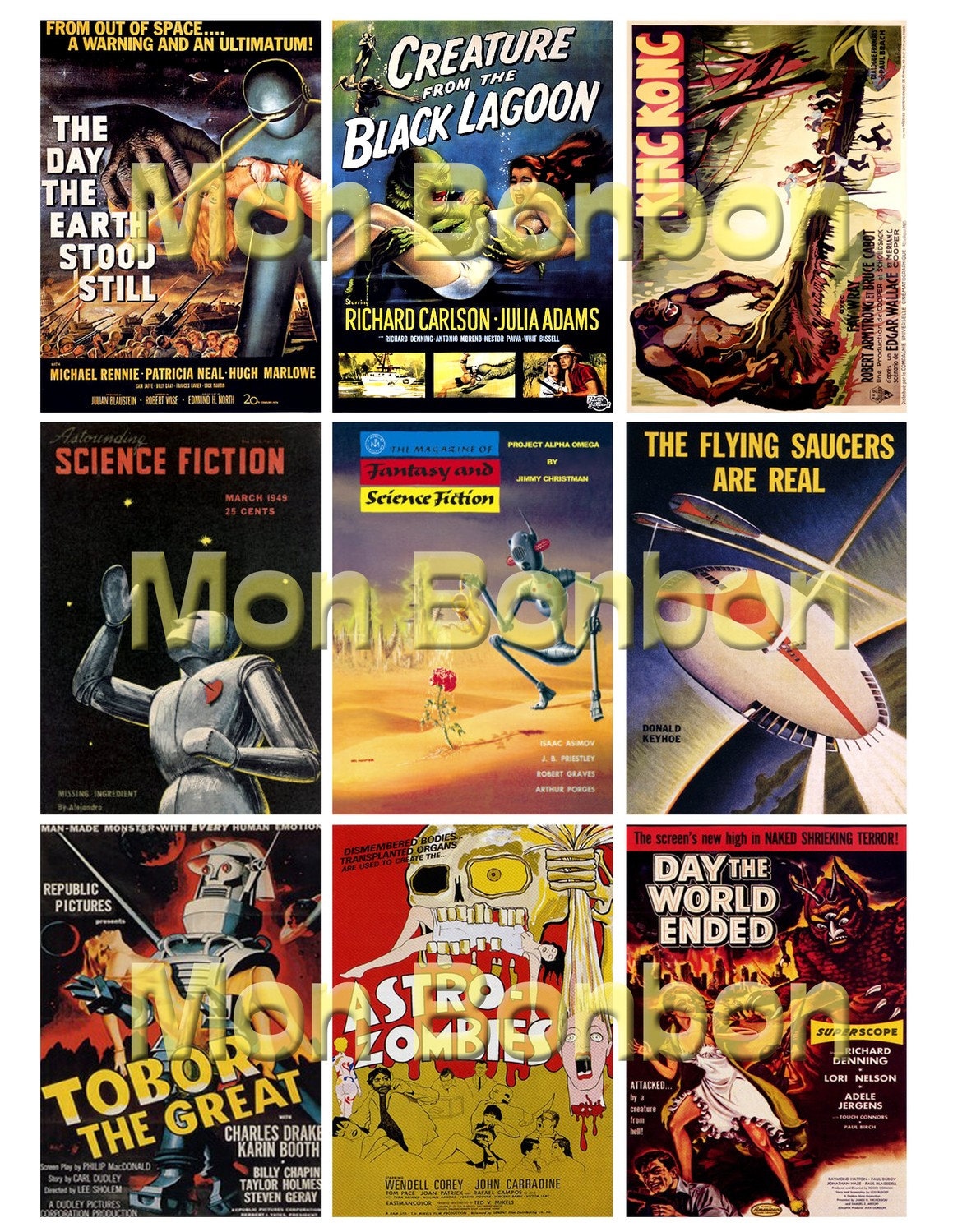 Vintage Retro SciFi B Movie Posters Digital Collage Sheet - DIY Printable -  INSTANT DOWNLOAD, image size:1159x1499