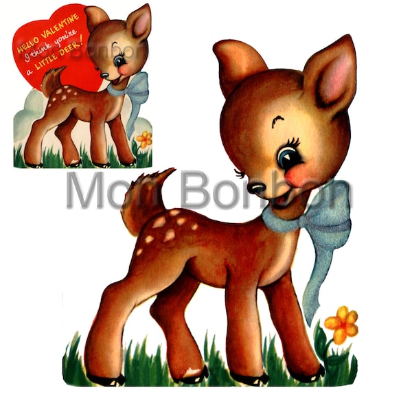 Valentine Deer Clip Art Image Transfer  .PnG and JpG Image - INSTANT DOWNLOAD