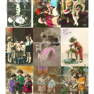 Vintage Kid Ansichtkaarten Hand Getinte Digitale Collage Sheet - INSTANT DOWNLOAD