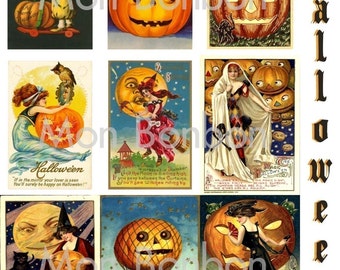18 Digital Download Vintage Halloween Cards  2.5 x 3.5 inches - DIY you print - INSTANT DOWNLOAD