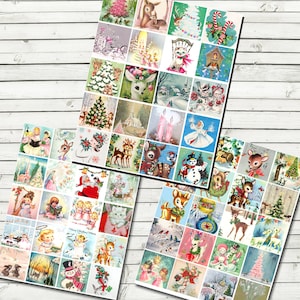 2x2 inch Vintage Christmas Squares for your holiday crafts - Digital Download - Instant Download