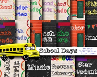 18 School Days Grade Cards - Perfect for Project Life Inserts - Filler Cards - 3x4 inches - INSTANT DOWNLOAD