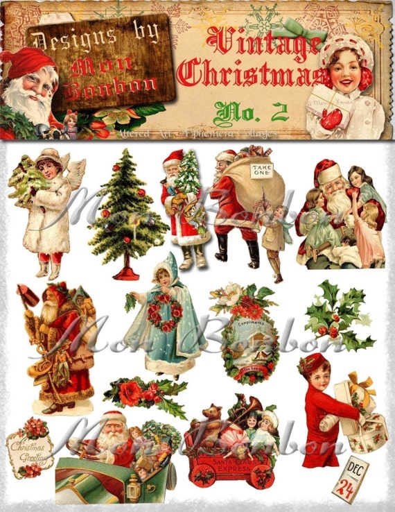 Digital Download of 19Vintage Christmas Images Collage Sheet | Etsy